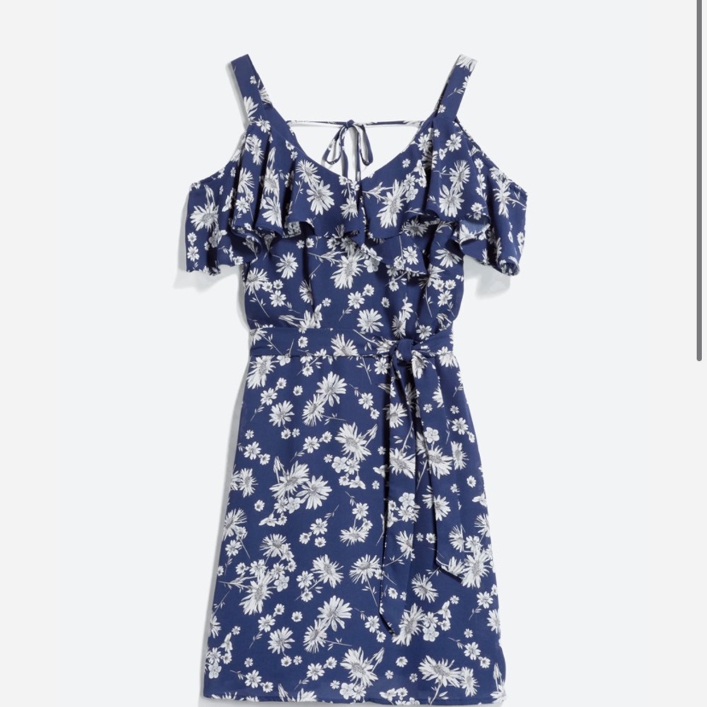 Ivy & Grey Marenna Cold Shoulder Above Knee Blue Floral Dress Small